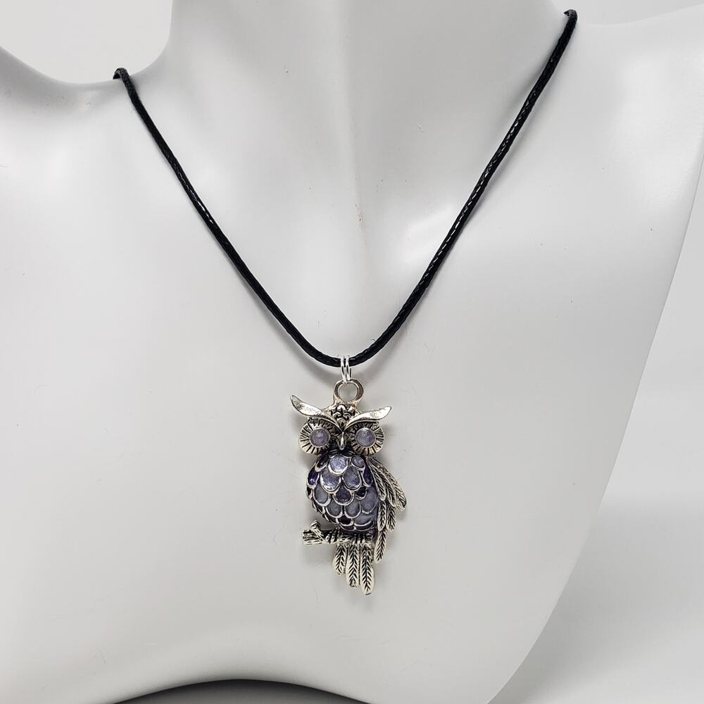 Owl w/ Lavender & Purple Metallic Resin Necklace